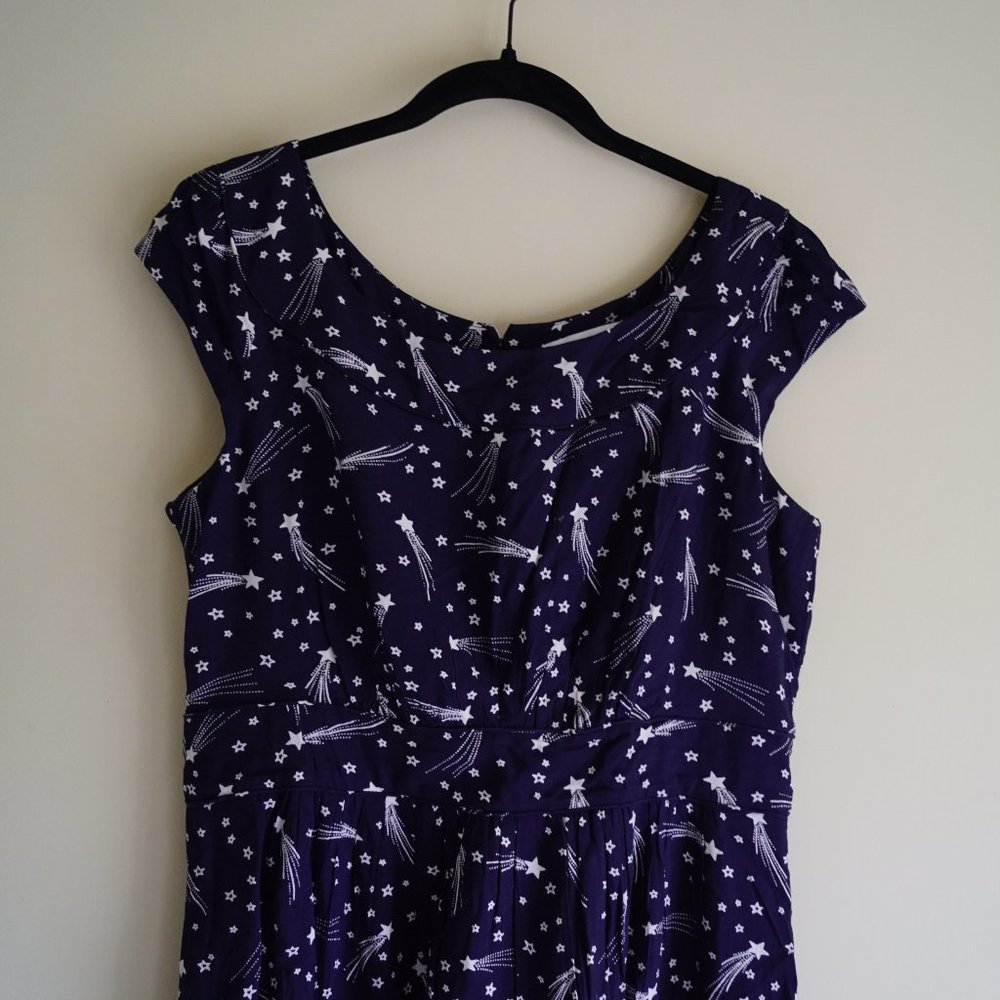 Emily and Fin Shooting Stars Navy Cap Sleeve Cotton Dress, Size 12